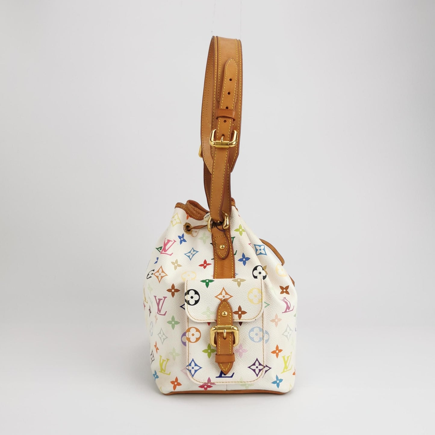 Preloved GLM-NOE Large Tote Bag White Multicolor Drawstring Shoulder Bag 250419781155115