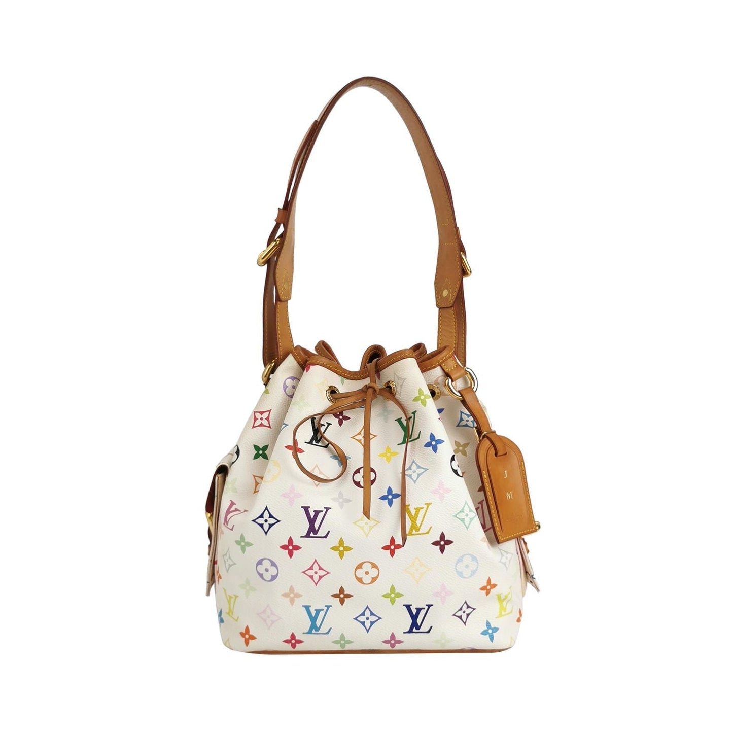 Preloved GLM-NOE Large Tote Bag White Multicolor Drawstring Shoulder Bag 250419781155115