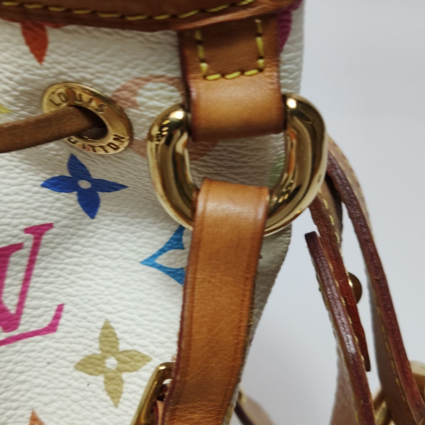 Preloved GLM-NOE Large Tote Bag White Multicolor Drawstring Shoulder Bag 250419781155115