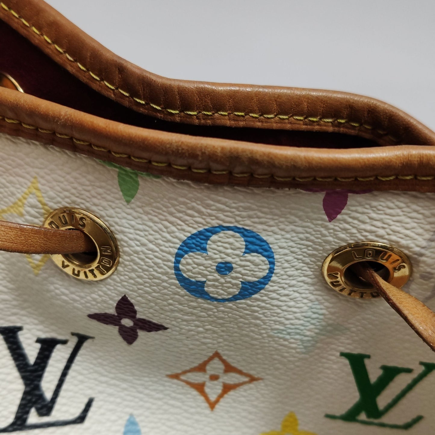 Preloved GLM-NOE Large Tote Bag White Multicolor Drawstring Shoulder Bag 250419781155115