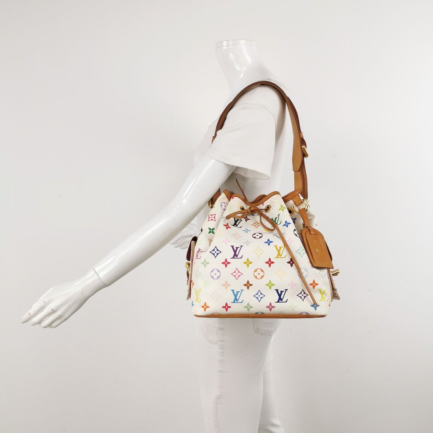 Preloved GLM-NOE Large Tote Bag White Multicolor Drawstring Shoulder Bag 250419781155115
