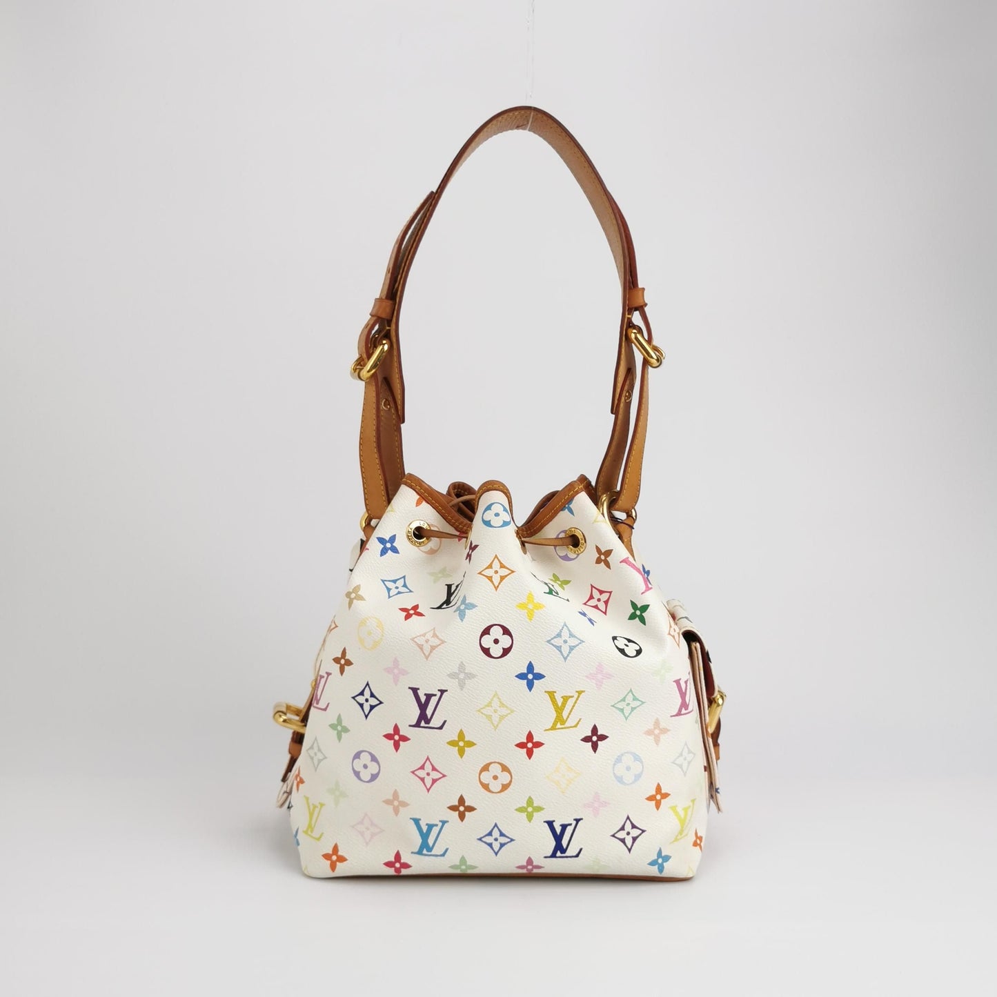 Preloved GLM-NOE Large Tote Bag White Multicolor Drawstring Shoulder Bag 250419781155115