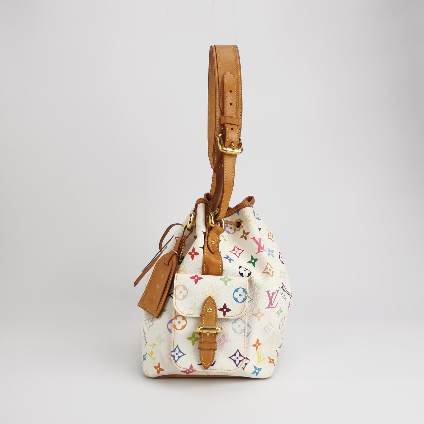 Preloved GLM-NOE Large Tote Bag White Multicolor Drawstring Shoulder Bag 250419781155115