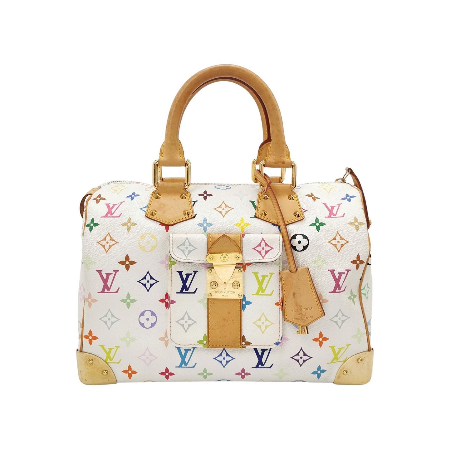 Preloved GLM-Speedy 30 Bag in White Multicolor with Metal Lock 250608781228724