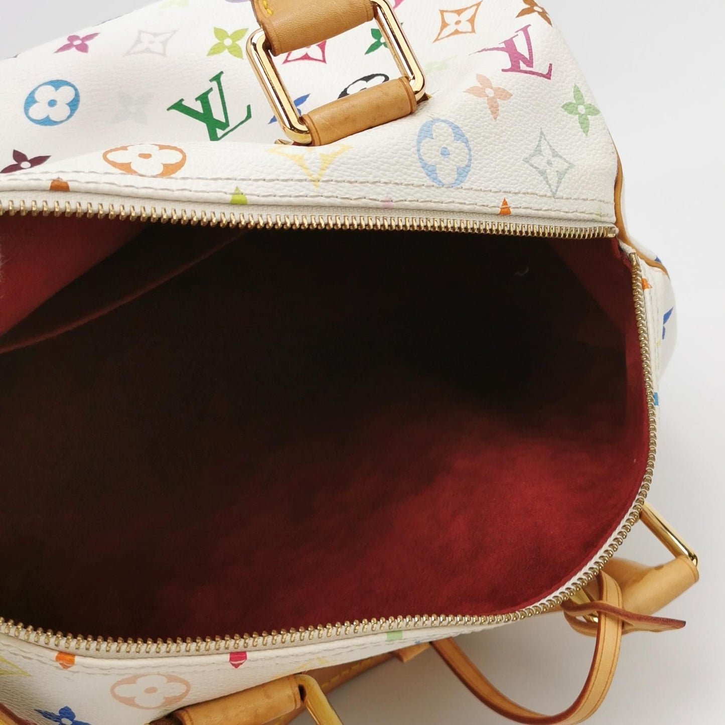 Preloved GLM-Speedy 30 Bag in White Multicolor with Metal Lock 250608781228724