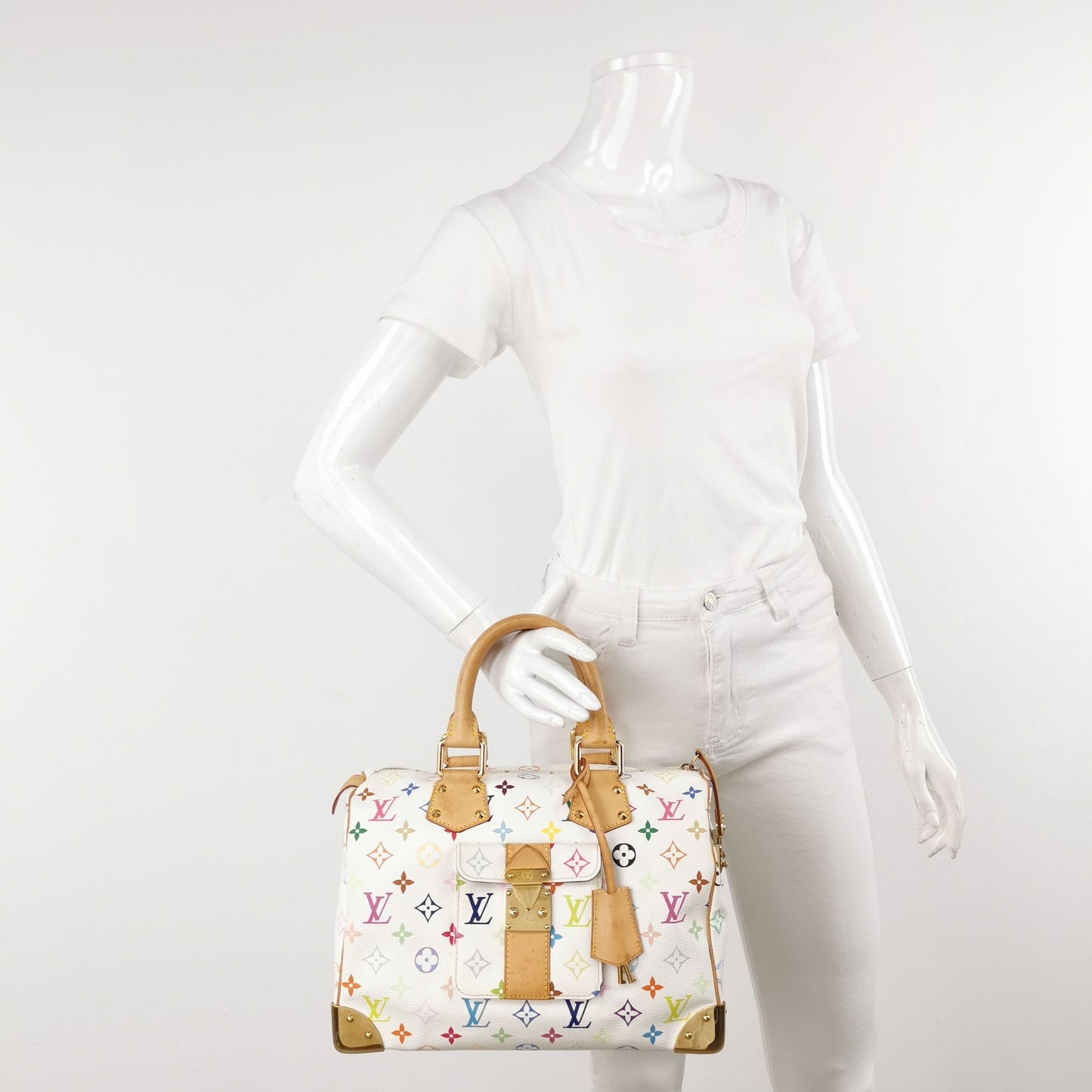 Preloved GLM-Speedy 30 Bag in White Multicolor with Metal Lock 250608781228724