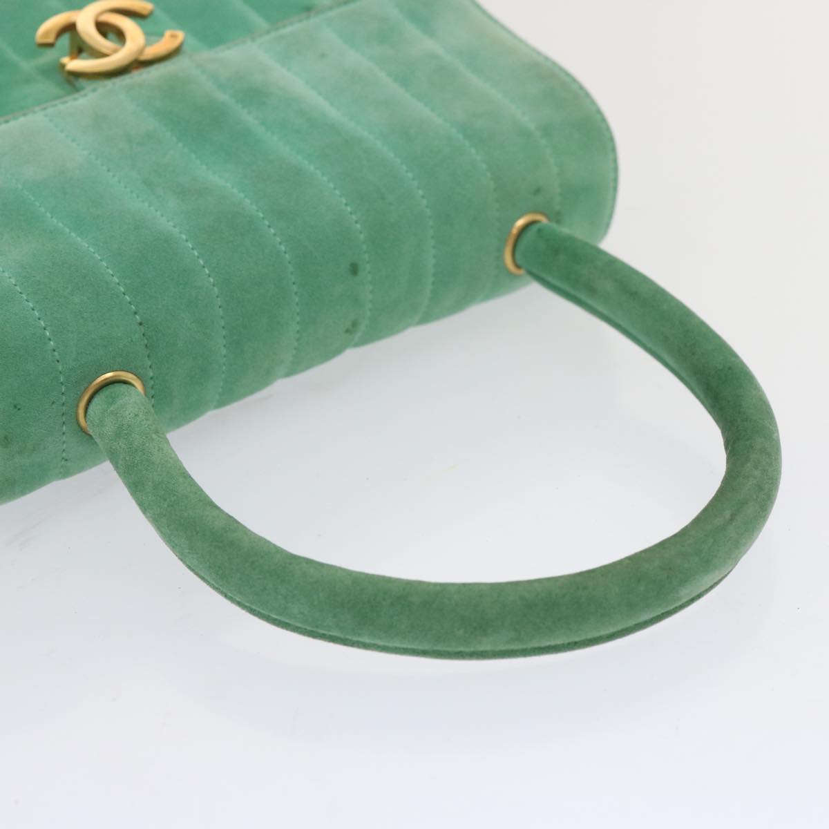 CHANEL Hand Bag Suede Green CC 68731A