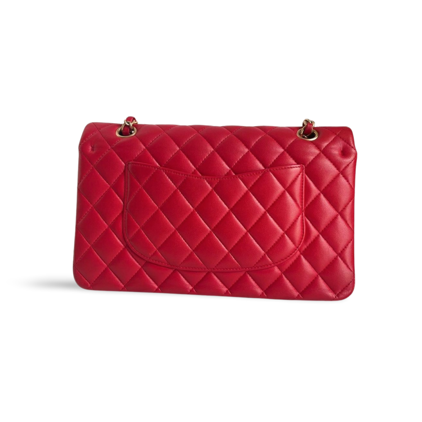GLM-Red Classic Double Flap Bag in Medium Size Lambskin Leather With Gold Hardware