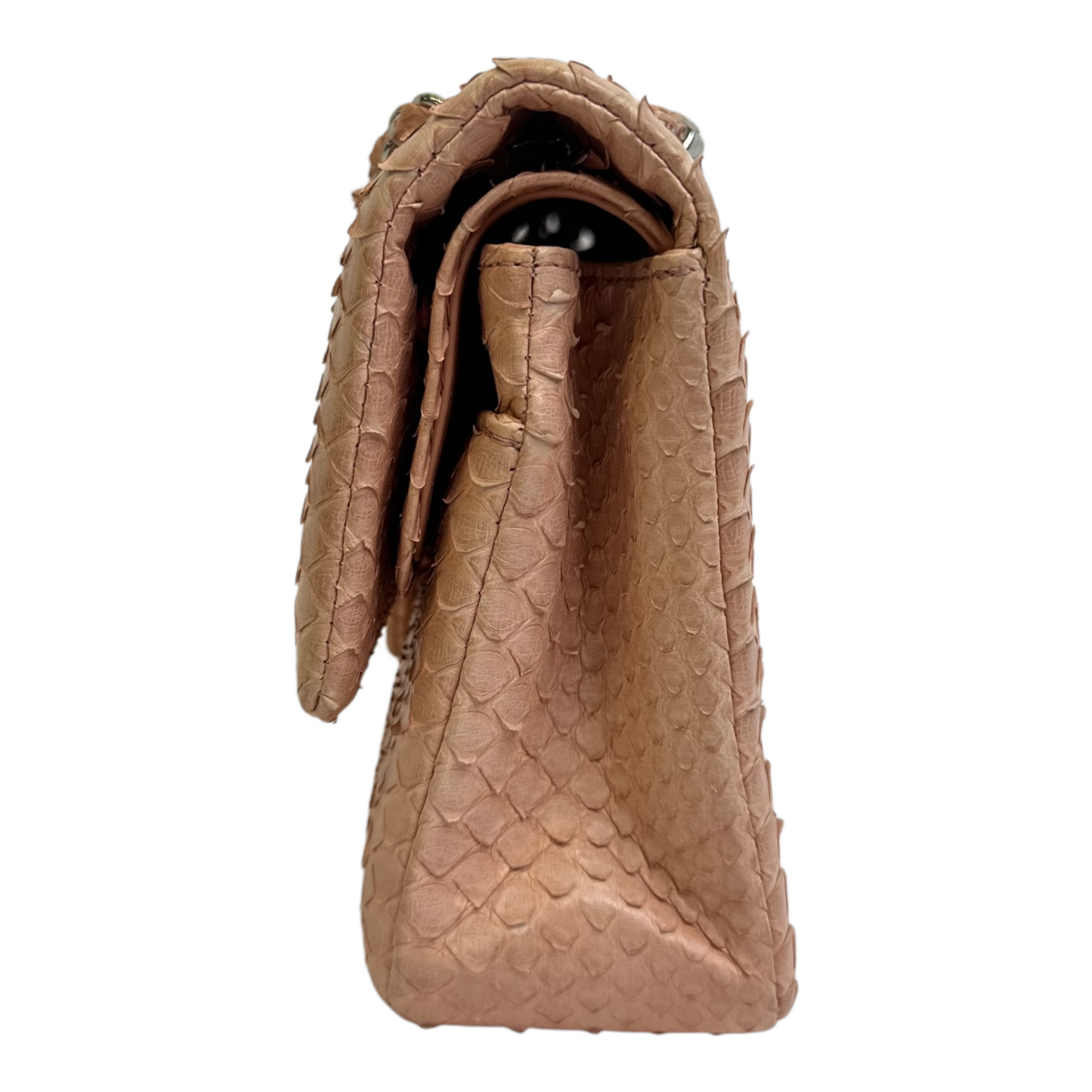 GLM-Pink Python Medium Double Flap Handbag