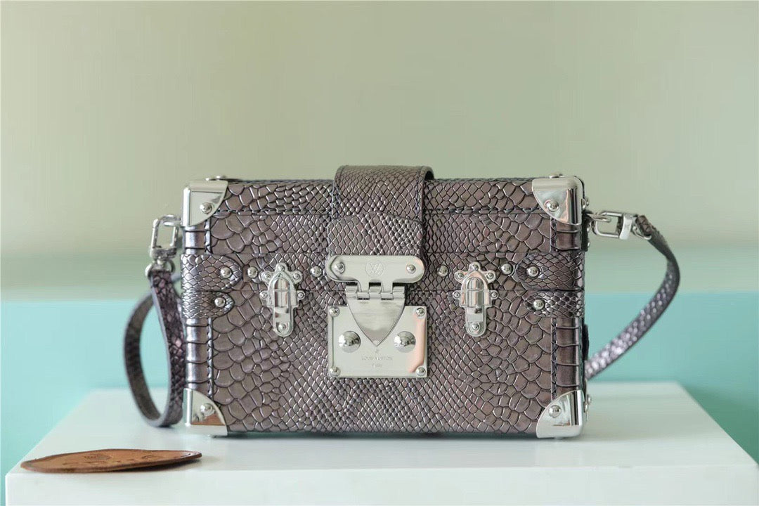 LV Petite Malle High Shiny Alligator By Nicolas Ghesquiere Silver For Women,  Shoulder And Crossbody Bags 7.9in/20cm LVÃ‚Â 