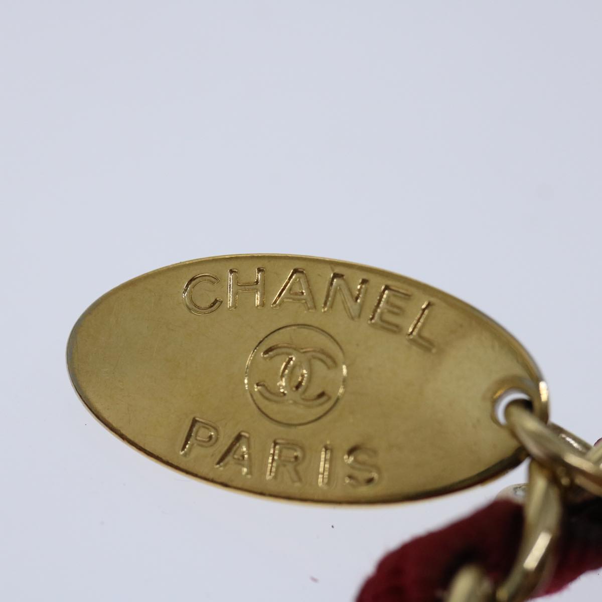 CHANEL Matelasse Chain Shoulder Bag Cotton White Navy CC 69062A
