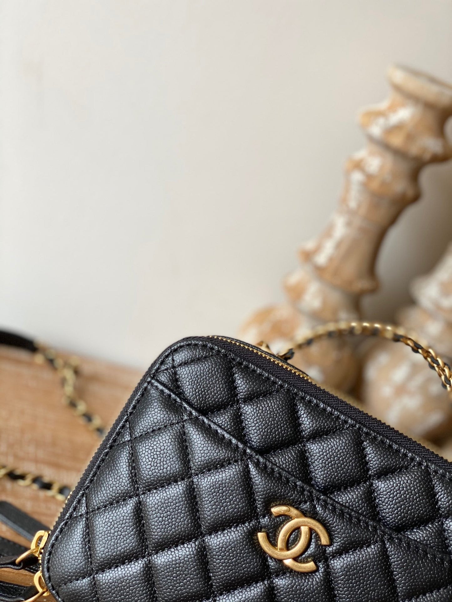 CHLÃ‚Â Small Vanity Case Gold Hardware Black For Women Handbags, Shoulder Bags 5.9in/15cm AS3228 B08008 94305