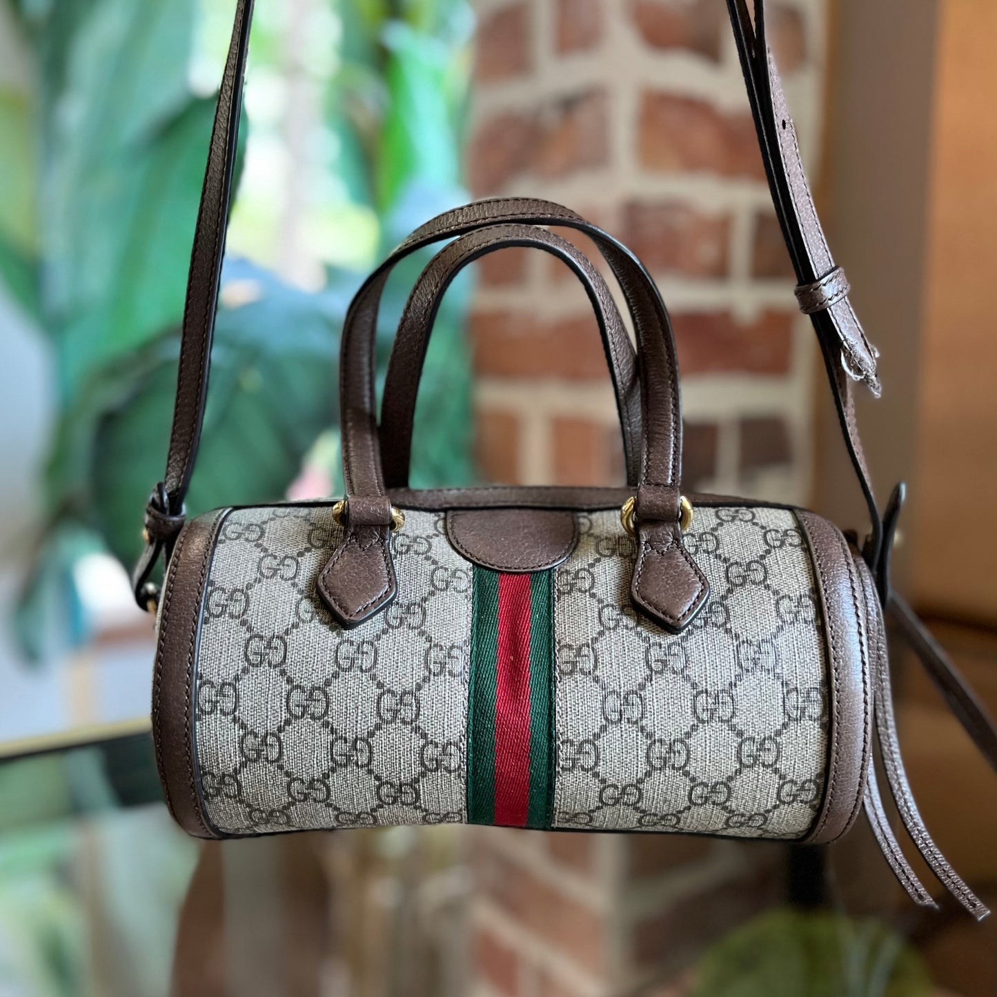 GUCCI Ophidia Boston GG Supreme Monogram Web Satchel