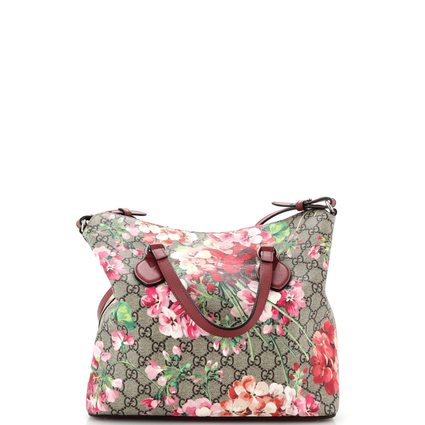 Signature Fold Over Tote Blooms Print GG Coated Canvas Medium