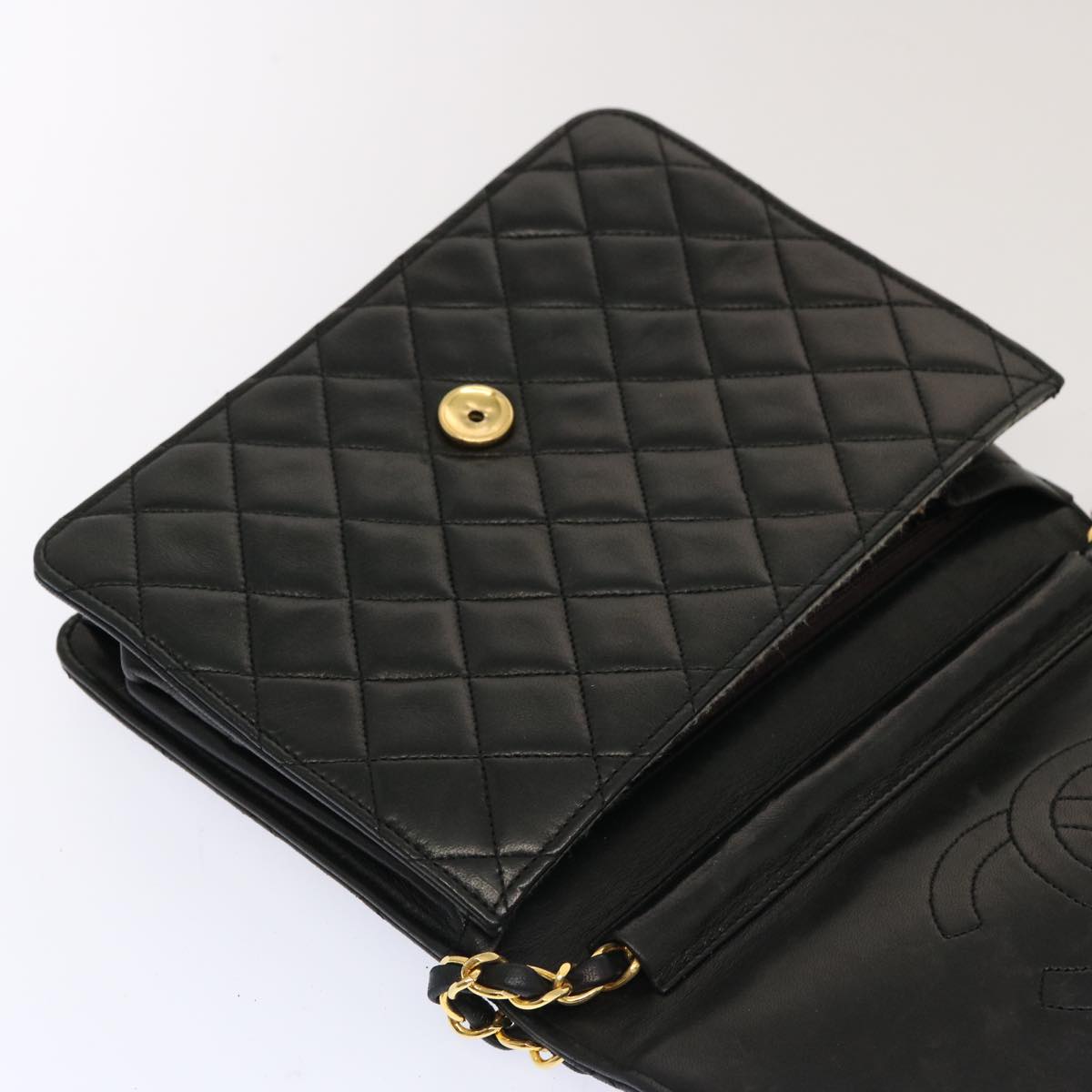 CHANEL Matelasse Chain Shoulder Bag Lamb Skin Black CC 69977A