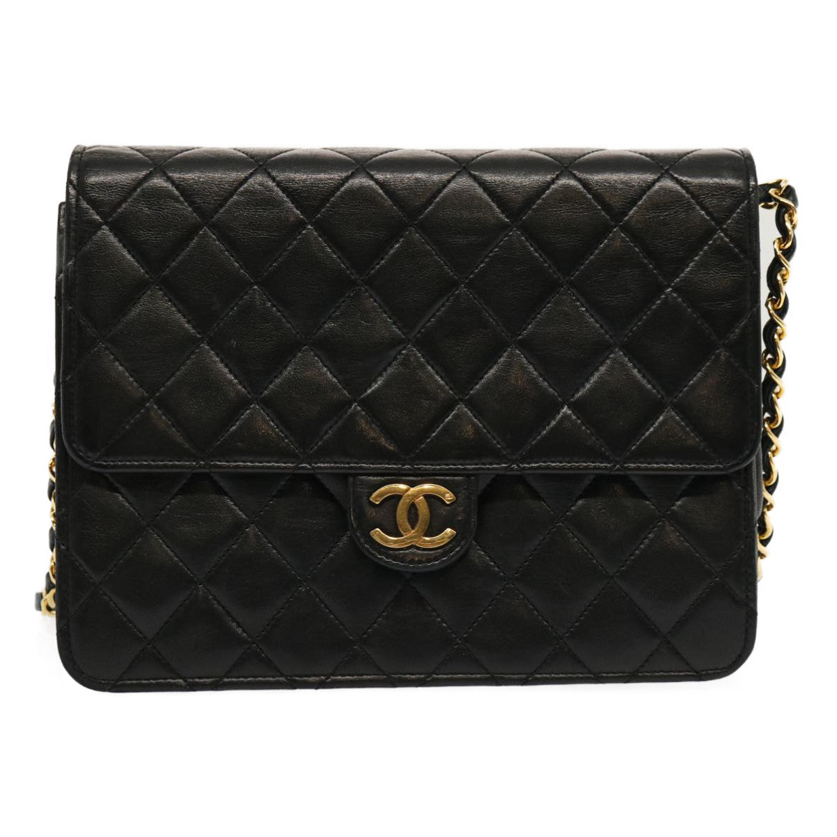 CHANEL Matelasse Chain Shoulder Bag Lamb Skin Black CC 69977A