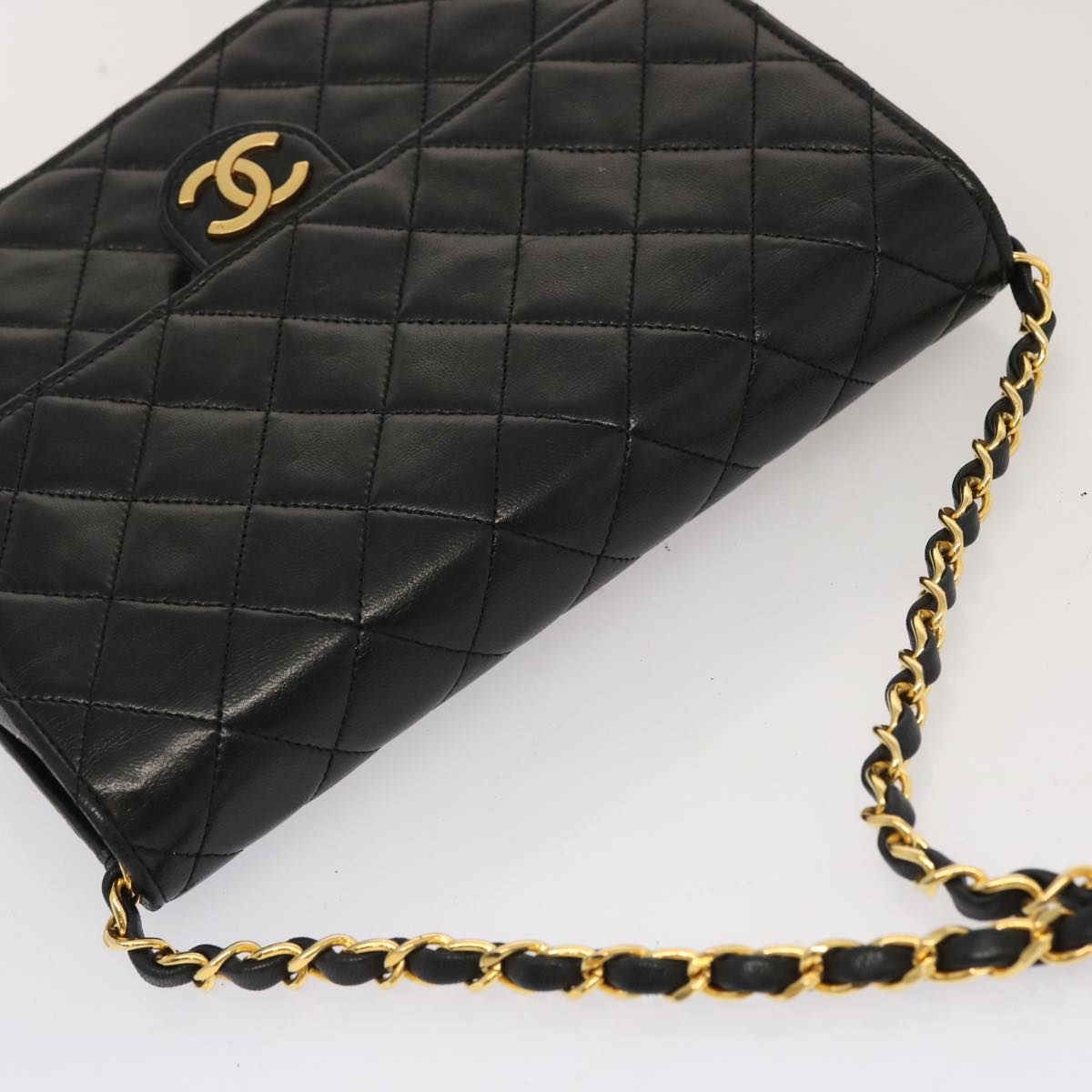 CHANEL Matelasse Chain Shoulder Bag Lamb Skin Black CC 69977A
