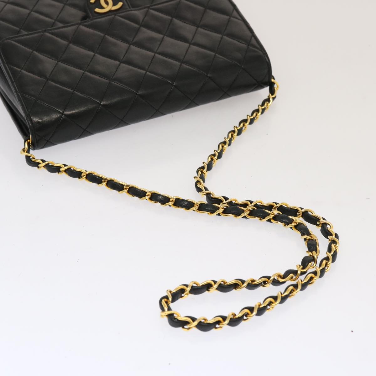 CHANEL Matelasse Chain Shoulder Bag Lamb Skin Black CC 69977A
