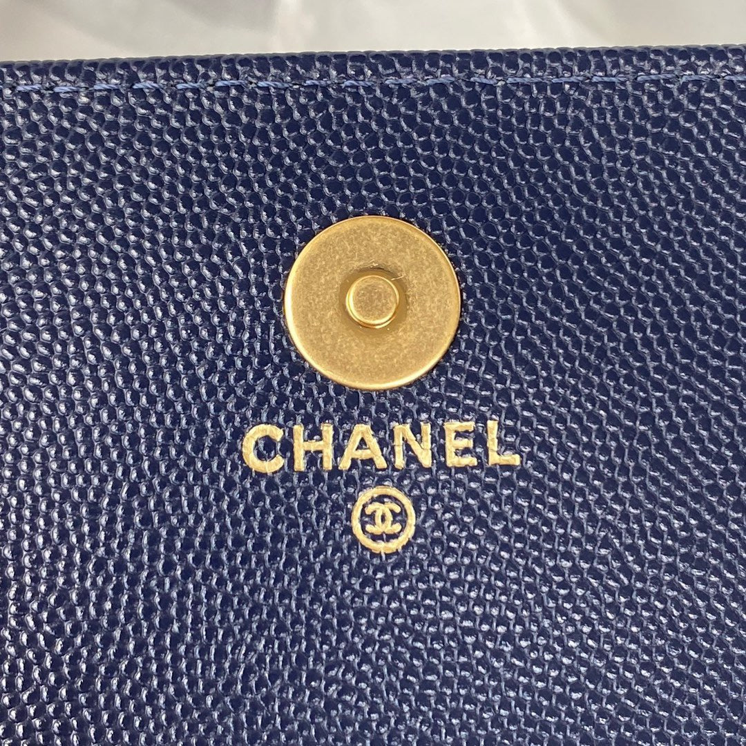 CHL Clutch With Chain Gold Hardware Grained Shinny Navy Blue For Women Handbags, Shoulder Bags 4.7in/12cm AP2857