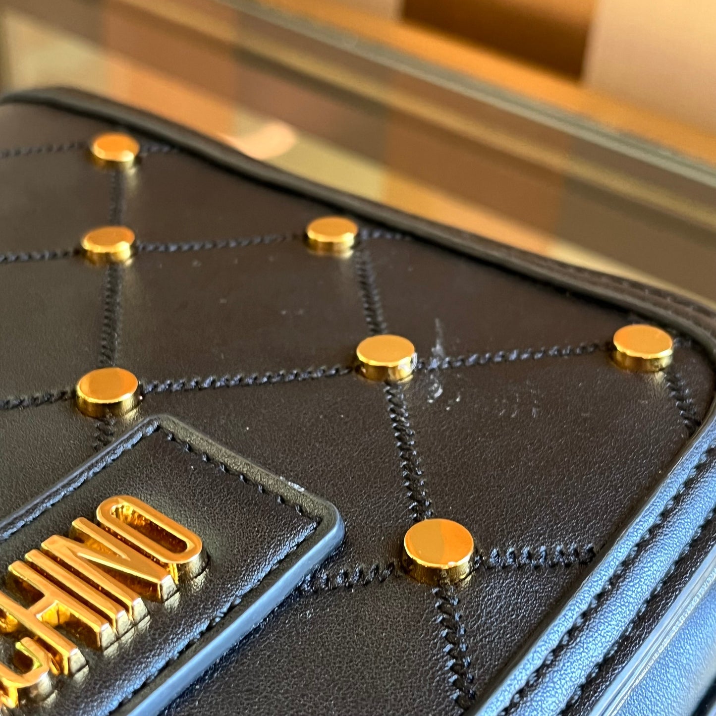 LOVE MOSCHINO Faux Leather Studded Flap Bag TS4036