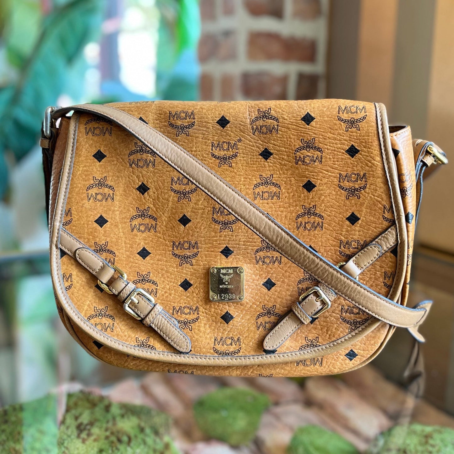 MCM Cognac Visetos Canvas Crossbody Bag