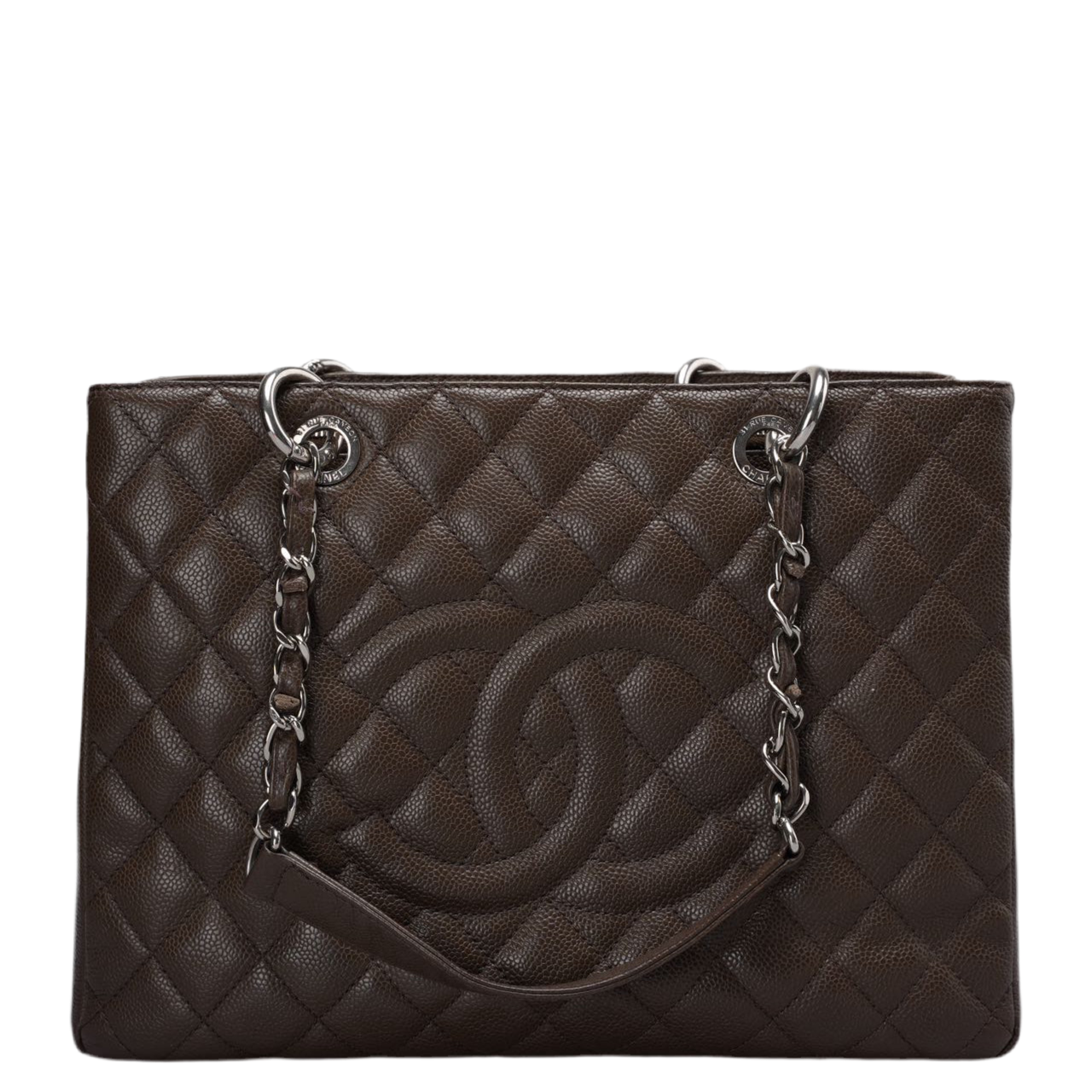 GLM-Brown GST Grand Shopping Tote  Bag in Caviar Leather with  Silver Hardware