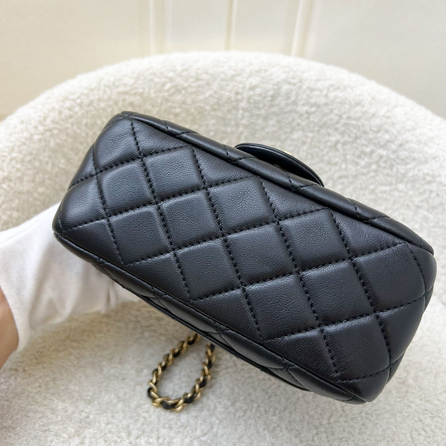 GLM-Pearl Crush Square Mini Flap in Black Lambskin and AGHW (Model: AS1786)