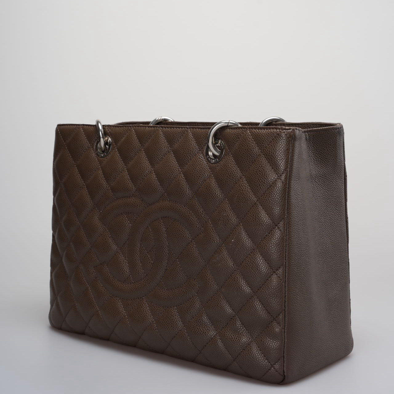GLM-Brown GST Grand Shopping Tote  Bag in Caviar Leather with  Silver Hardware