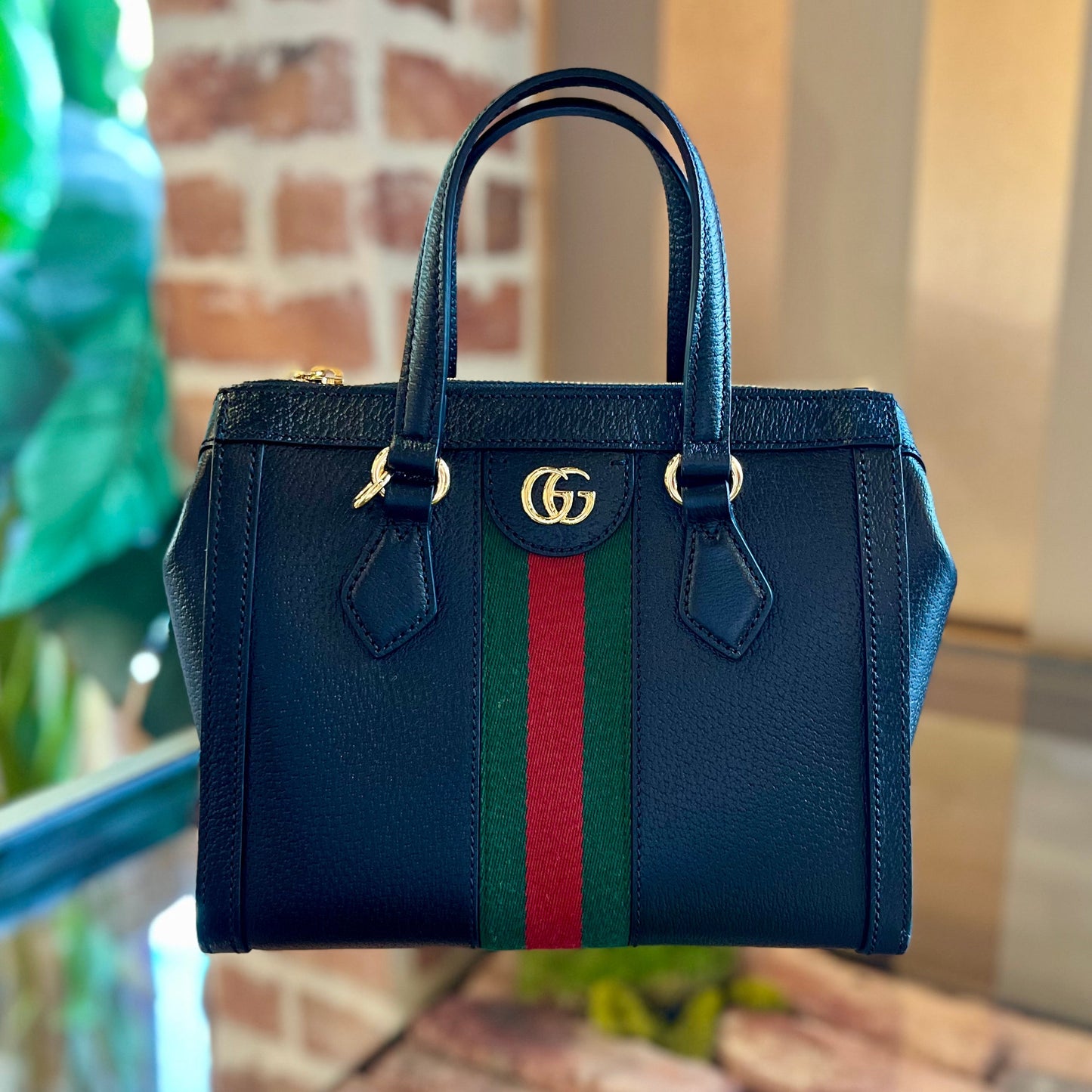 GUCCI Black Leather Ophidia Small Tote