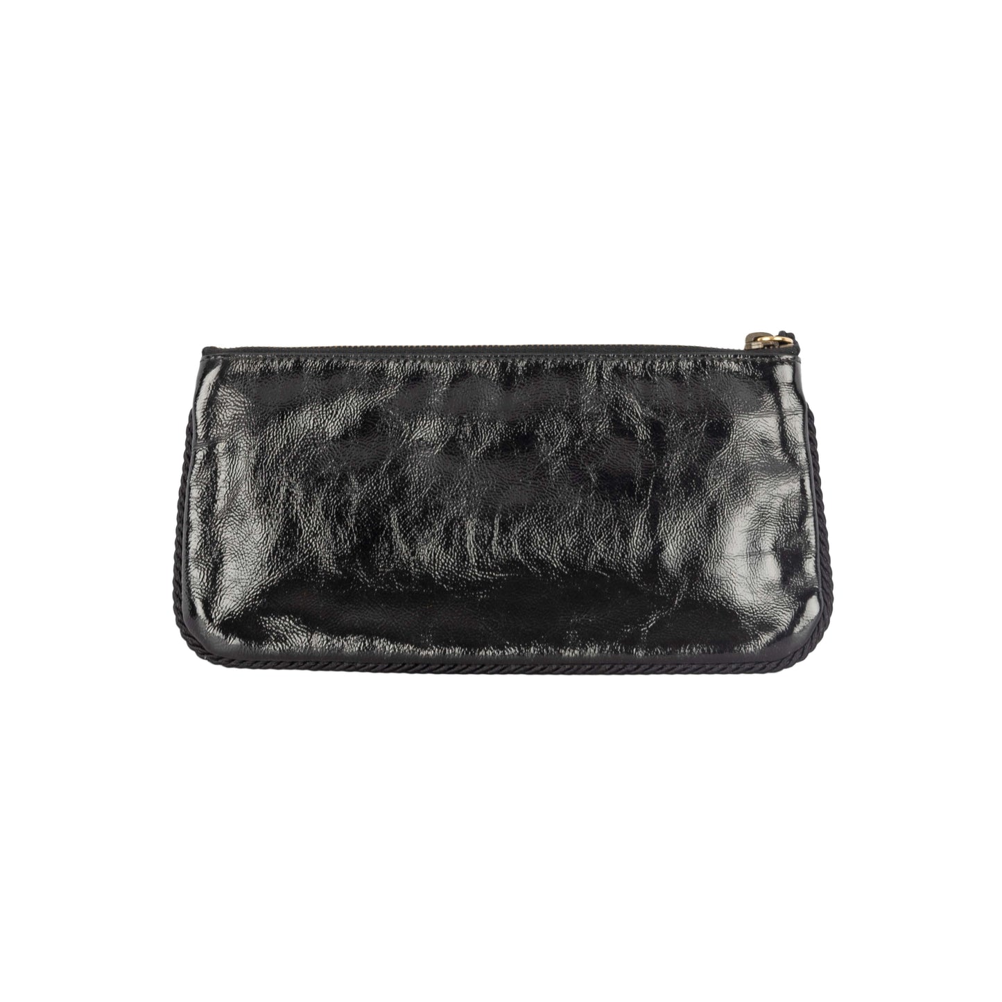 GLM-- Shiny Leather Clutch with Braided Trim & Tassel - '10s