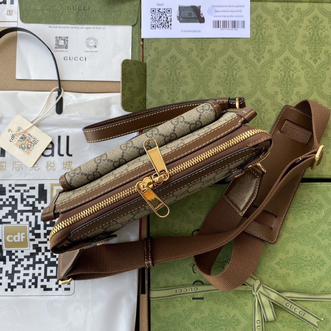 gg Messenger Bag With Interlocking G Beige/Ebony gg Supreme Canvas For Men 8.3in/21cm gg