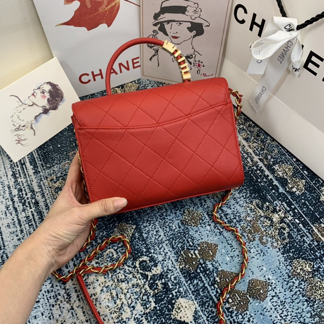 CHLSmall GlamIap Bag With Top Handle Gold Hardware Red For Women Handbags, Shoulder Bags 7.9in/20cm AS2059
