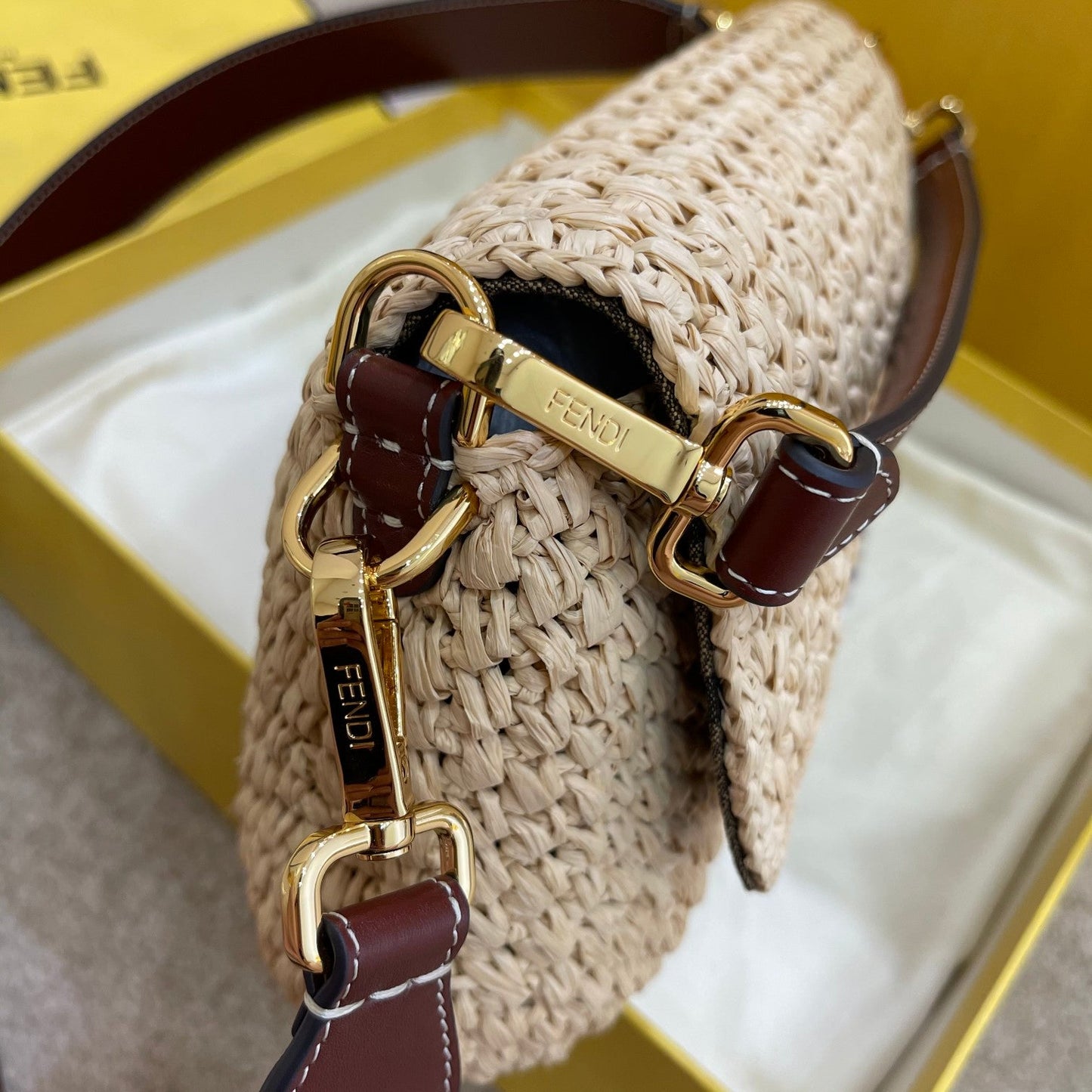 FI Baguette Woven Straw Red For Women, Handbags, Shoulder And Crossbody Bags 10.2in/26cm FF