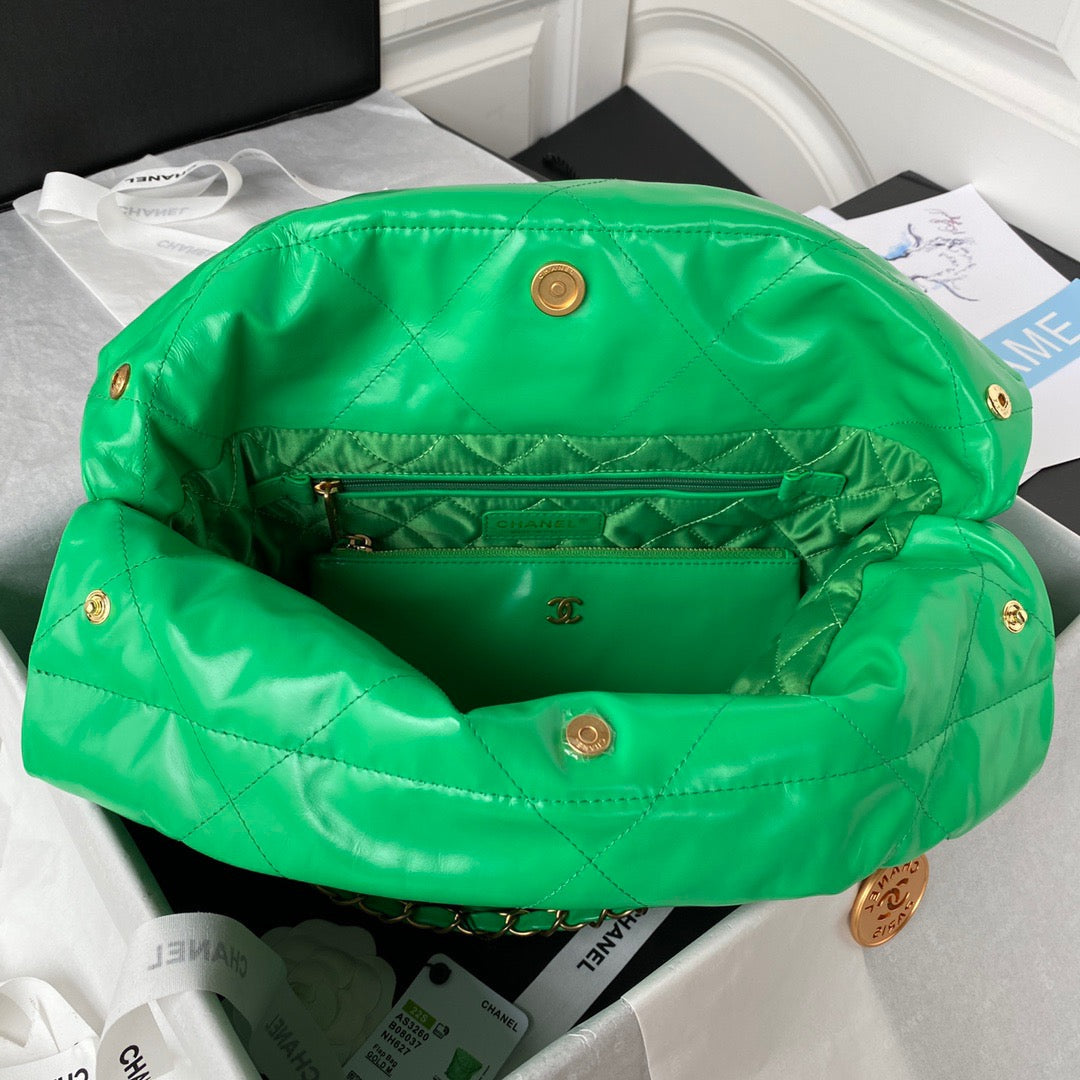 CHL 22 Handbag Gold Hardware Shiny Green For Women Handbags, Shoulder Bags 16.5in/38cm AS3261