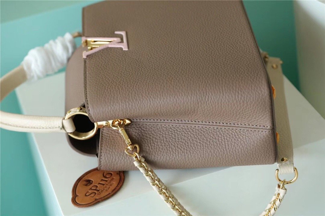 LV Capucines MM Taurillon Smokey Brown Green/ Creme/ Pink For Women, WomenÃ¢â‚¬â„¢s Bags, Shoulder And Crossbody Bags 12.4in/31.5cm LV M59516
