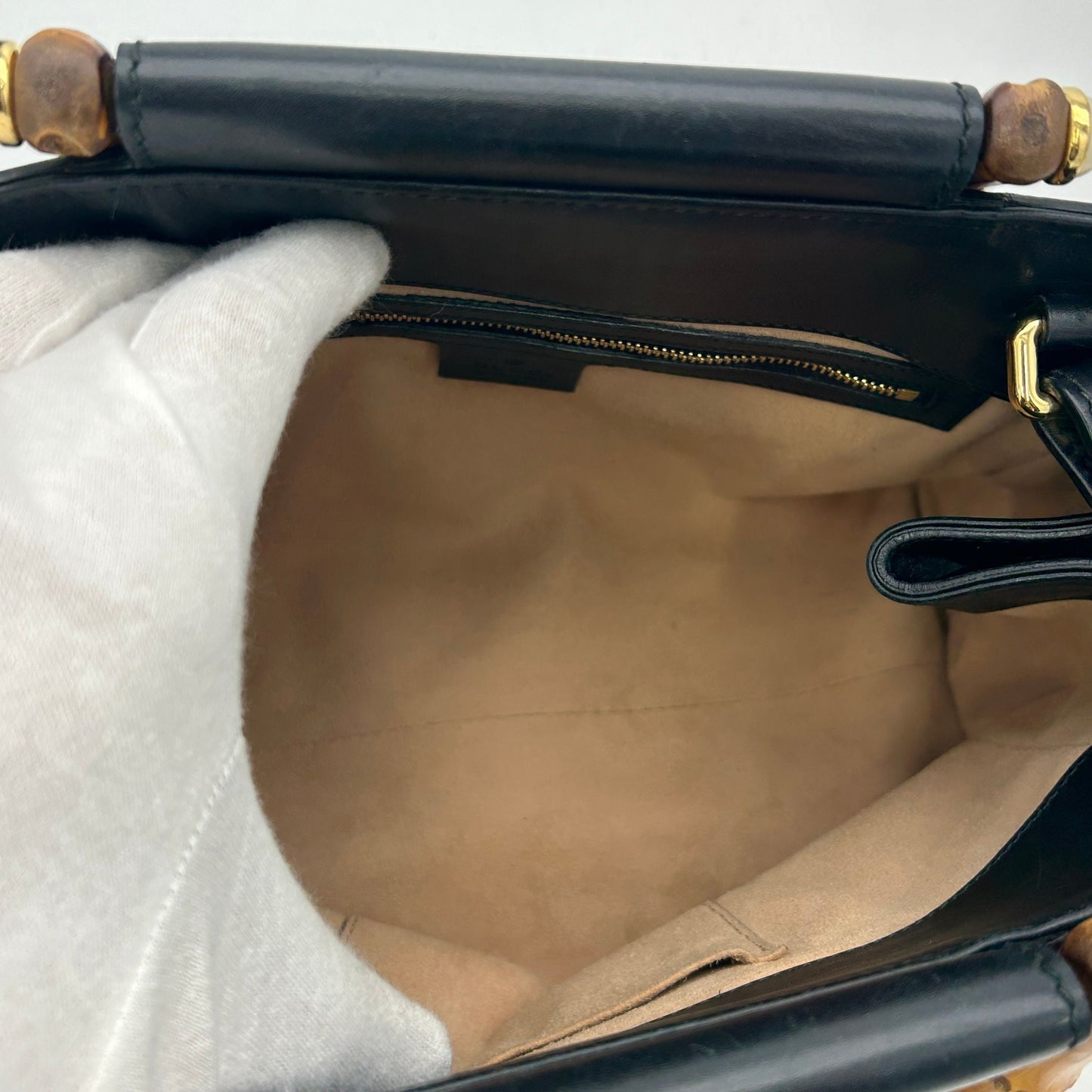 GUCCI Nappa Bamboo Medium Nymphaea Top Handle Black LA17968