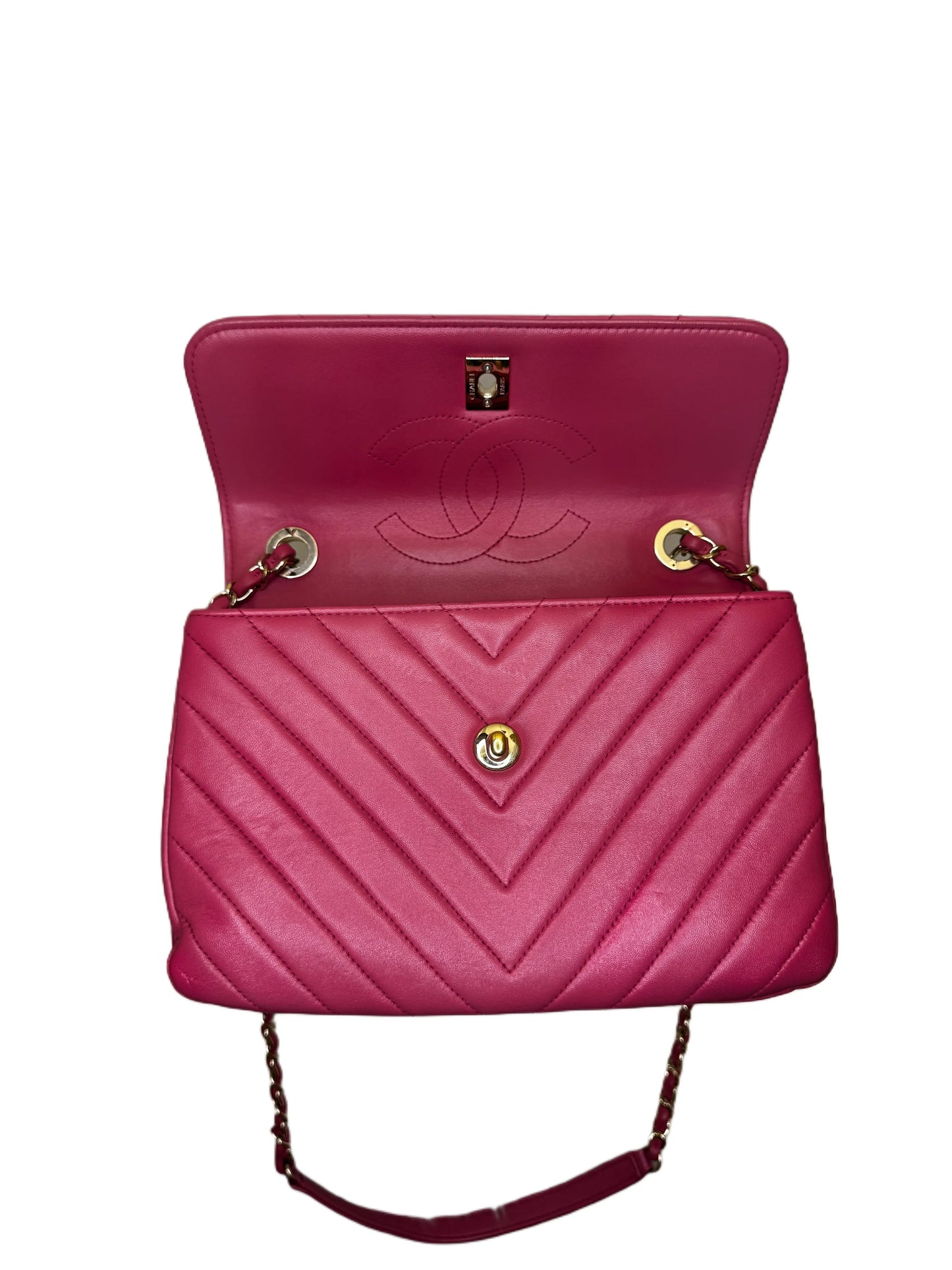 Chanel Chevron CC Dark Pink Quilted Bag B24-86