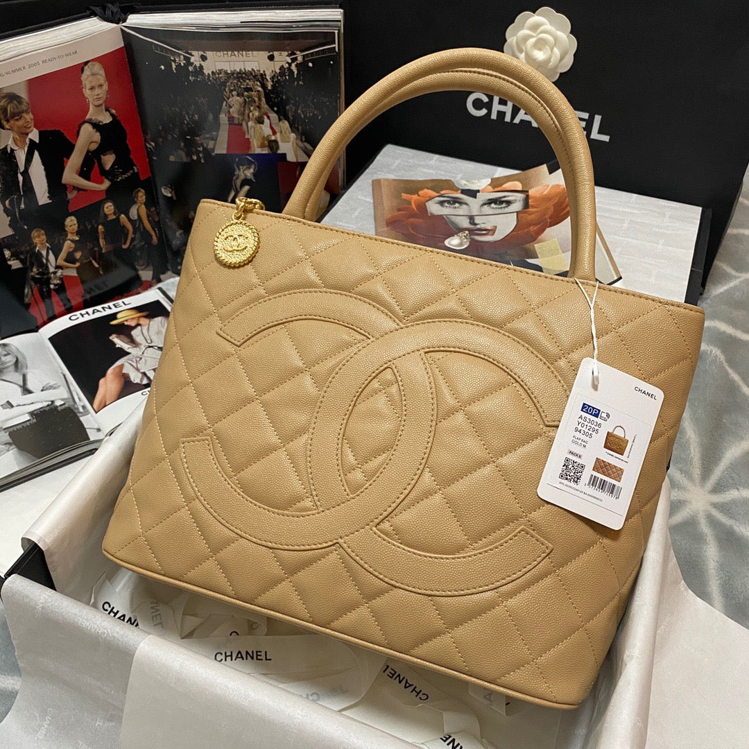 CHLMedallion Tote Gold Hardware Caviar Yellow For Women Handbags, Shoulder Bags 15.6in/32cm