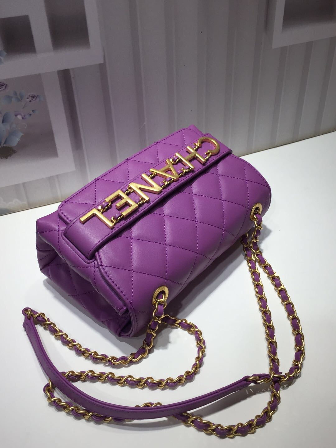 CHLFront Logo Small GlamIap Bag Gold Hardware Purple For Women Handbags, Shoulder Bags 8.2in/21cm AS1490