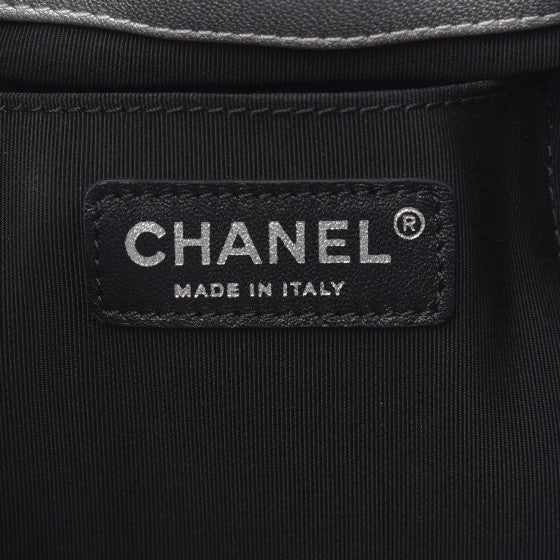 Chanel Metallic Lambskin Studded Chevron Quilted Small Stud Wars Drawstring Bag- Silver