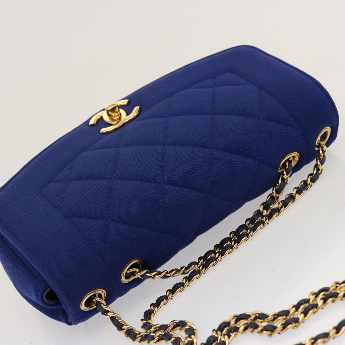 CHANEL Diana Matelasse Chain Shoulder Bag Canvas Blue CC 70391A