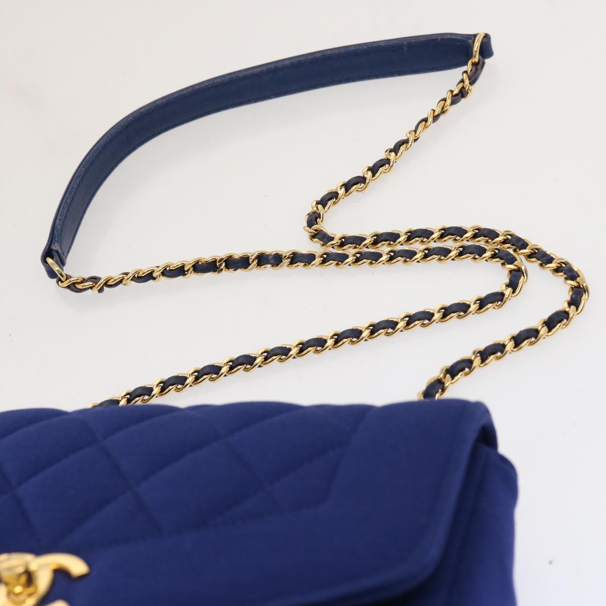 CHANEL Diana Matelasse Chain Shoulder Bag Canvas Blue CC 70391A