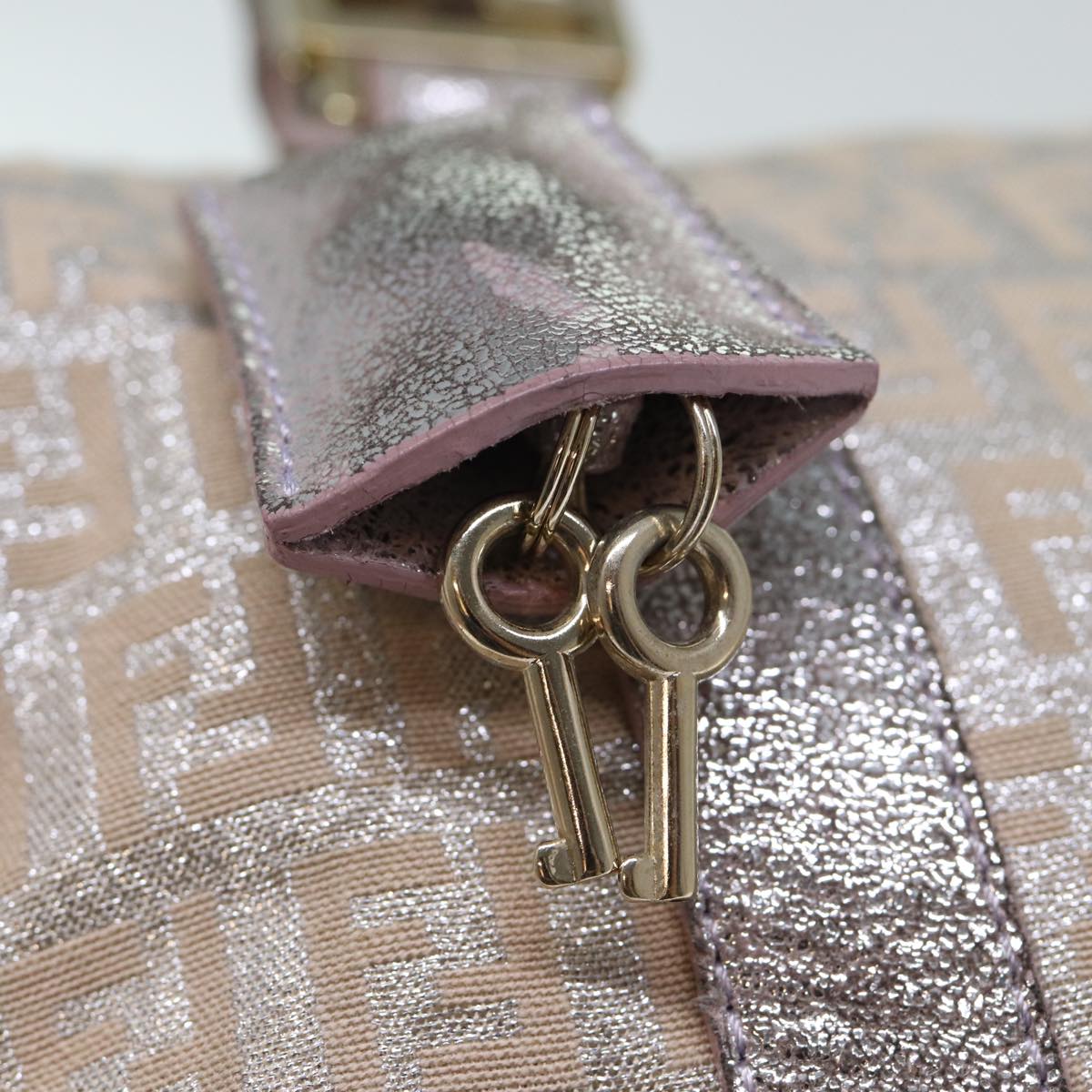 FENDI Zucchino Canvas Hand Bag Silver 70429