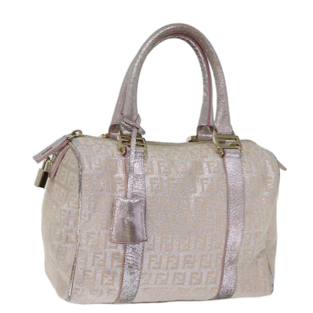 FENDI Zucchino Canvas Hand Bag Silver 70429