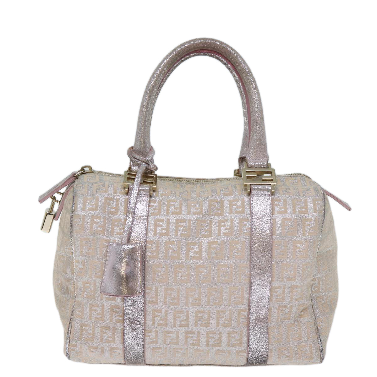 FENDI Zucchino Canvas Hand Bag Silver 70429