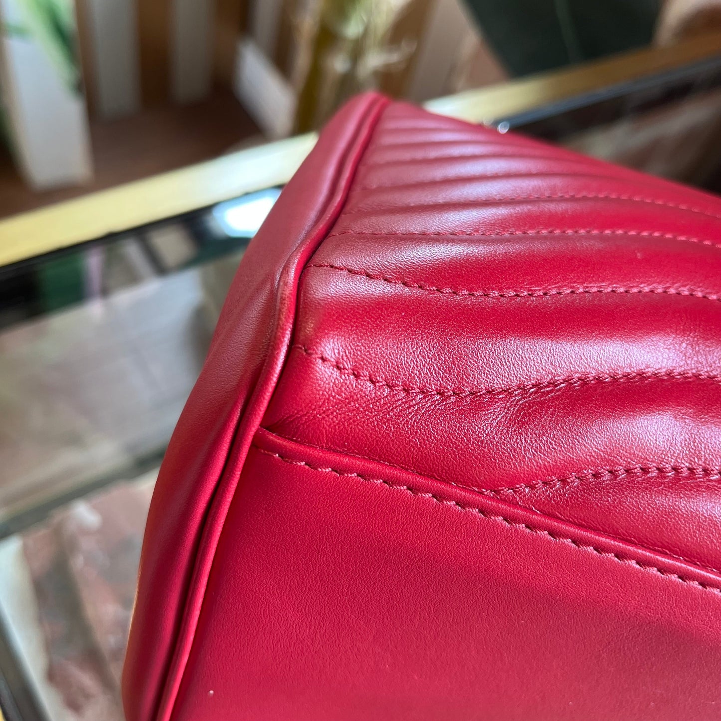 LOUIS VUITTON New Wave Red Leather Chain Tote Bag