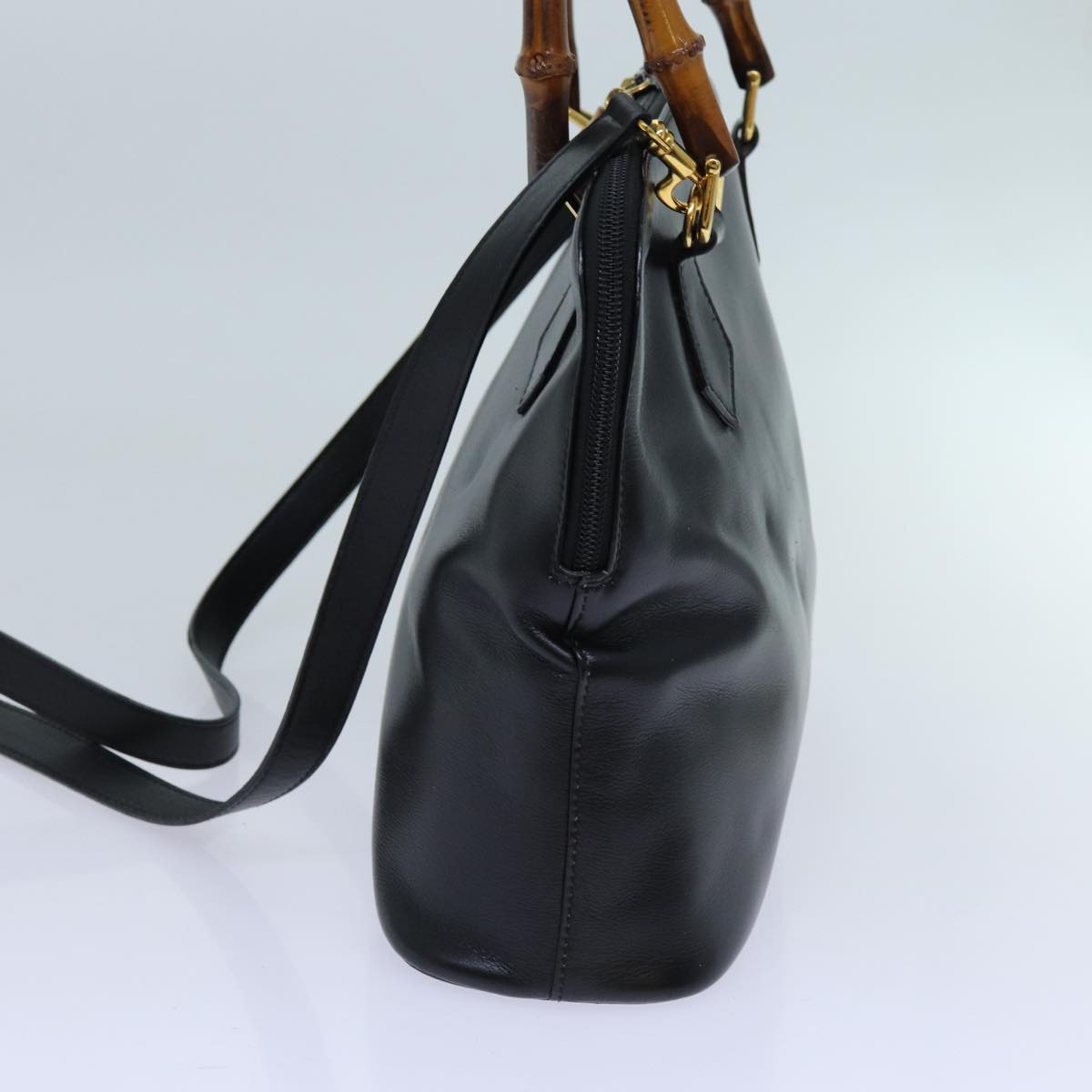 GUCCI Bamboo Hand Bag Leather 2way Black 70622