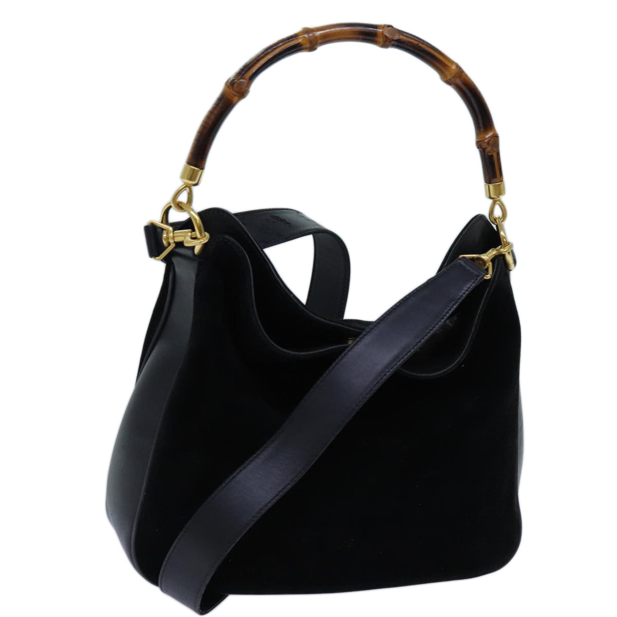 GUCCI Bamboo Shoulder Bag Suede 2way Black 70624