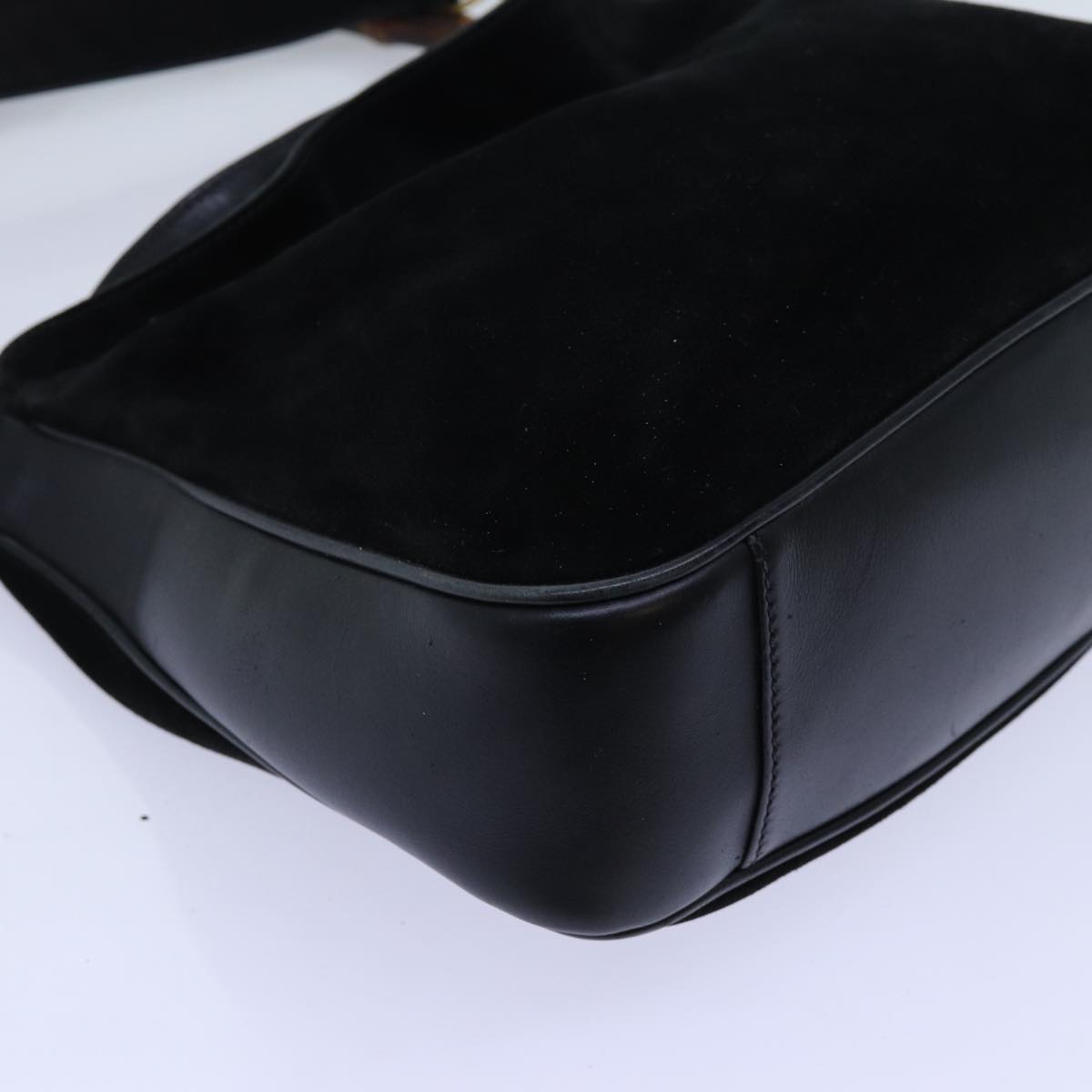 GUCCI Bamboo Shoulder Bag Suede 2way Black 70624
