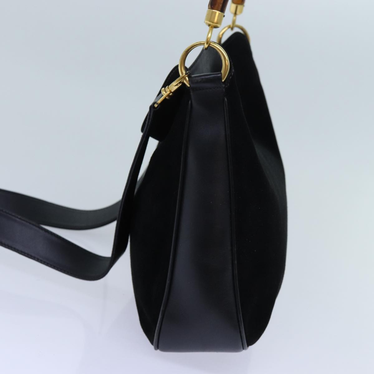 GUCCI Bamboo Shoulder Bag Suede 2way Black 70624
